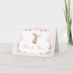 Tarjeta De Agradecimiento Conejo Coquette de Primavera Rosa Gingham Cumpleañ