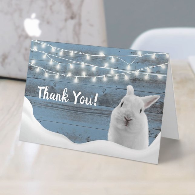 Tarjeta De Agradecimiento Conejo Cute Winter Bunny Dusty Blue Gracias (Subido por el creador)