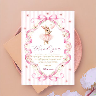 Tarjeta De Agradecimiento Conejo de cuadros con lazo rosa cumpleaños 1
