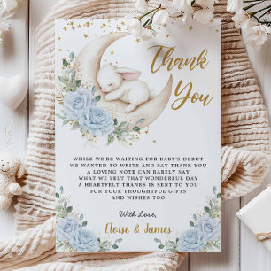 Tarjeta De Agradecimiento Conejo de Flor Azul sobre la Fiesta de Baby Shower