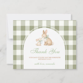 Tarjeta De Agradecimiento Conejo de Gingham Verde Fiesta de Bebé de Pascua d