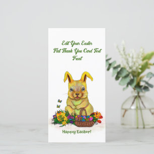 Tarjeta De Agradecimiento Conejo de Pascua con huevos y flores
