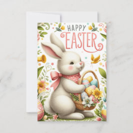 Tarjeta De Agradecimiento Conejo de Pascua y florecimiento de primavera