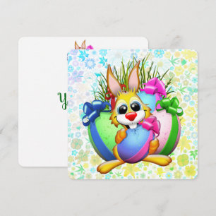 Tarjeta De Agradecimiento Conejo divertido mordiendo un huevo de Pascua