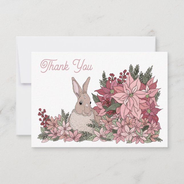 Tarjeta De Agradecimiento Conejo en flores gracias (Anverso)