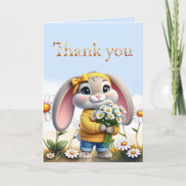 Tarjeta De Agradecimiento Conejo femenino con lazo de lunares Gracias