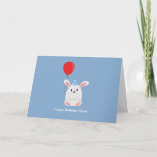Tarjeta De Agradecimiento Conejo Lindo con Globo de Cumpleaños