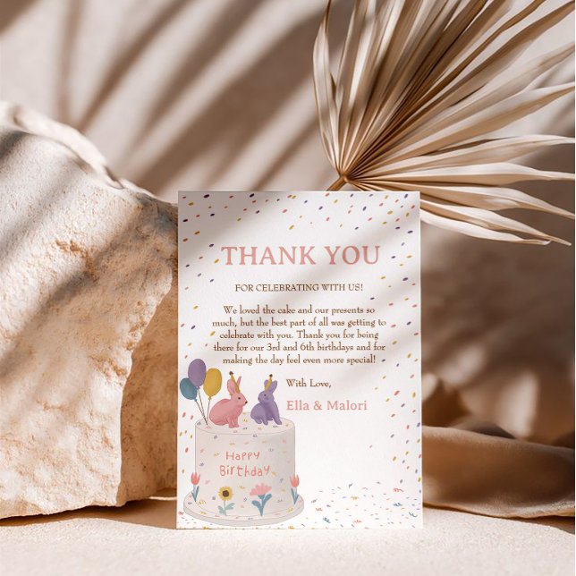 Tarjeta De Agradecimiento Conejo Pastel Cumpleaños Conjunta para Hermana Her (Subido por el creador)
