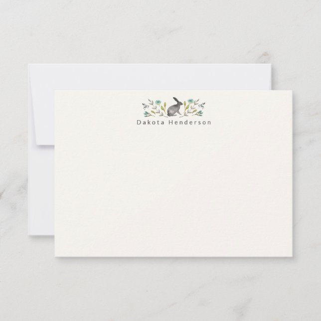 Tarjeta De Agradecimiento Conejo pintado con flores (Anverso)