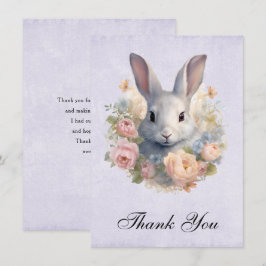 Tarjeta De Agradecimiento Conejo rodeado de flores pastel lindas