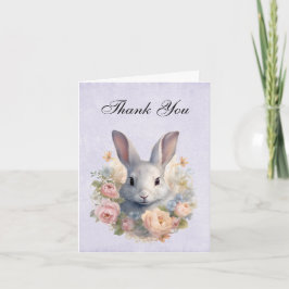 Tarjeta De Agradecimiento Conejo rodeado de flores pastel lindas