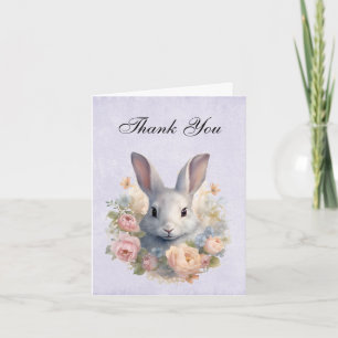 Tarjeta De Agradecimiento Conejo rodeado de flores pastel lindas