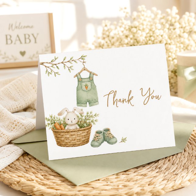 Tarjeta De Agradecimiento Conejo Rústico Bebé Editable Cultivado Localmente (Locally Grown Baby Rustic Bunny Editable Thank You Card)