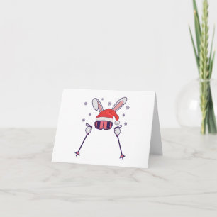 Tarjeta De Agradecimiento Conejo Santa esquiando con sombrero de Santa y bas