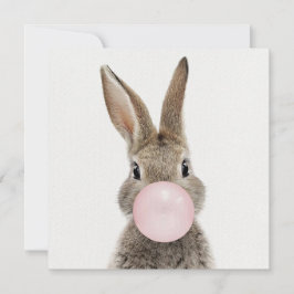 Tarjeta De Agradecimiento Conejo soplando chicle rosa