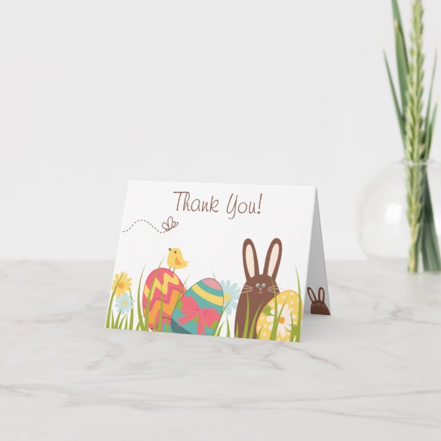 Tarjeta De Agradecimiento Conejo y Huevos de Pascua Gracias (Anverso)