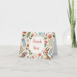 Tarjeta De Agradecimiento Conejos y Flores Gracias 