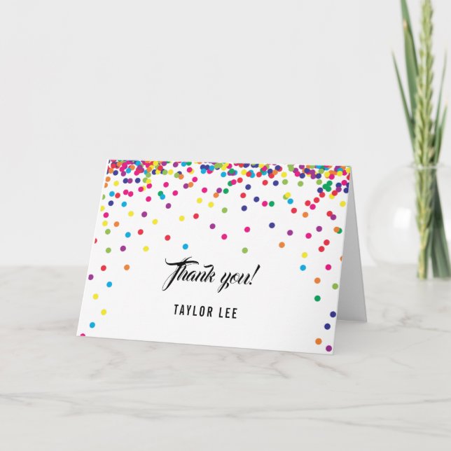 Tarjeta De Agradecimiento Confeti arcoiris rompen fiesta de cumpleaños (Anverso)