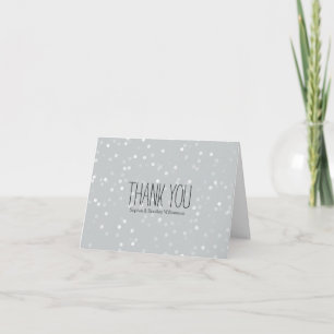 Tarjeta De Agradecimiento Confeti Bokeh plateado y blanco soñador Gracias