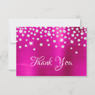 Tarjeta De Agradecimiento Confeti de diamante brillante rosa caliente de sat