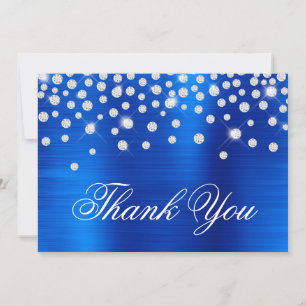 Tarjeta De Agradecimiento Confeti de diamantes de raso azul real gradiente f