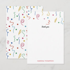 Tarjeta De Agradecimiento Confeti de Fiesta de Colores con Nombre Personaliz