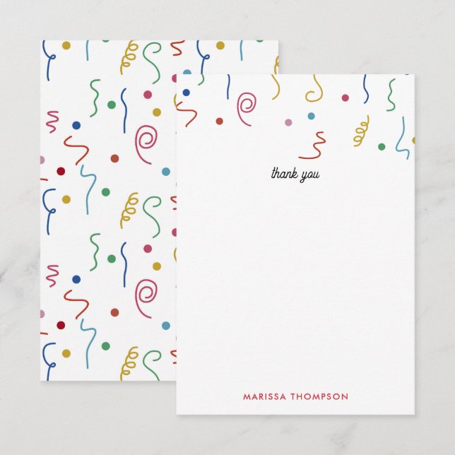 Tarjeta De Agradecimiento Confeti de Fiesta Personalizado con Nombre (Anverso / Reverso)