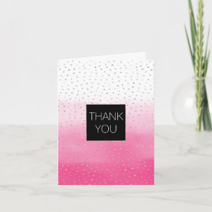 Tarjeta De Agradecimiento Confeti de Plata Rosa Ombre Acuarela