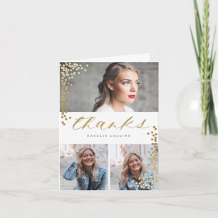 Tarjeta De Agradecimiento Confeti Dorado Elegante 3 Fotos Graduación