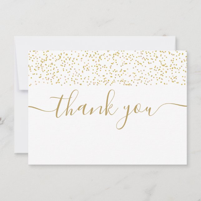 Tarjeta De Agradecimiento Confeti Dorado Moderno Script Elegante (Anverso)