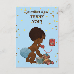 Tarjeta De Agradecimiento Confeti Dorado Niño Étnico con Teléfono Gracias