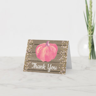 Tarjeta De Agradecimiento Confeti Rosa Dorado Brillante Calabaza Otoño Rústi