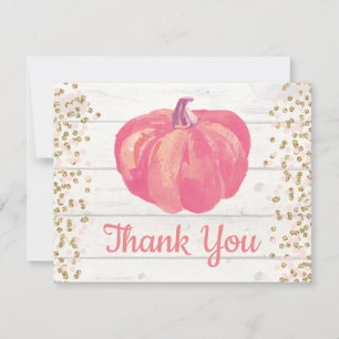 Tarjeta De Agradecimiento Confeti Rosa Dorado de Calabaza de Otoño Rústico