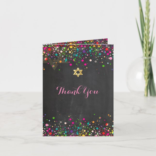 Tarjeta De Agradecimiento Confetti arcoiris de PixDezines/Gracias (Anverso)