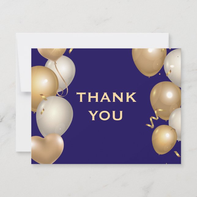 Tarjeta De Agradecimiento Confetti de globos azul y oro de la marina (Anverso)