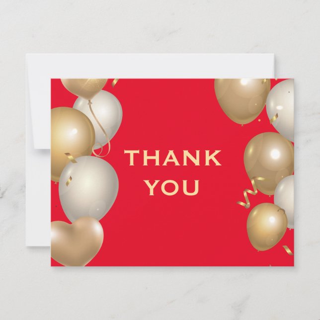 Tarjeta De Agradecimiento Confetti de globos rojos y dorados (Anverso)