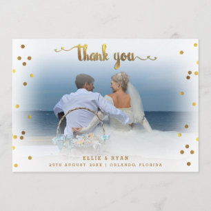 Tarjeta De Agradecimiento Confetti de oro romántico gracias Boda foto