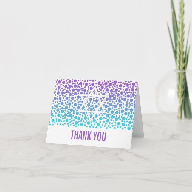 Tarjeta De Agradecimiento Confetti Dots Purple Verde azulado Bat Mitzvah Gra (Anverso)