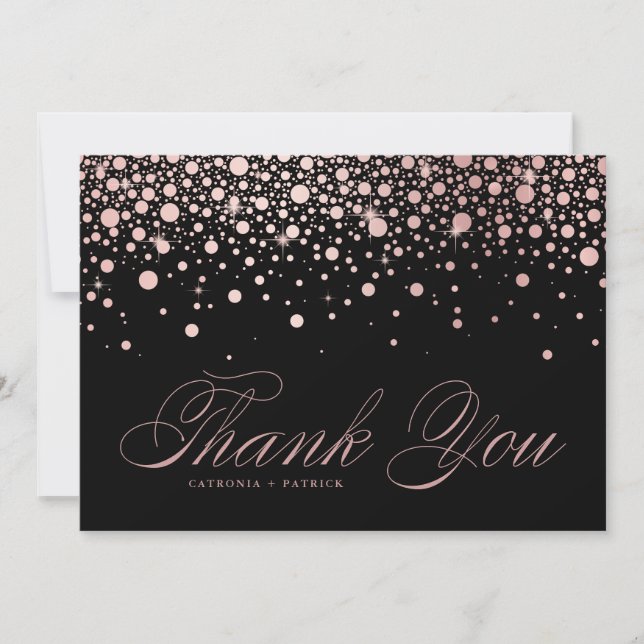 Tarjeta De Agradecimiento Confetti moderno Rosa Relieve metalizado dorado ca (Anverso)