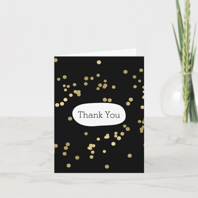 Tarjeta De Agradecimiento Confetti negro dorado gracias (Anverso)