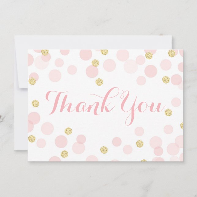 Tarjeta De Agradecimiento Confetti Purpurina rosa y dorado (Anverso)
