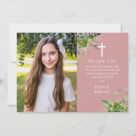 Tarjeta De Agradecimiento Confirmación de foto de vegetación rosa polvorient