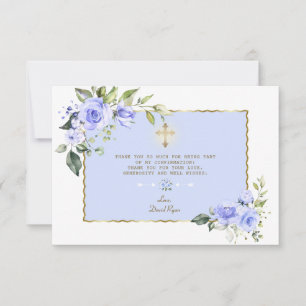 Tarjeta De Agradecimiento Confirmación del elegante Blue Floral Gold Cross B
