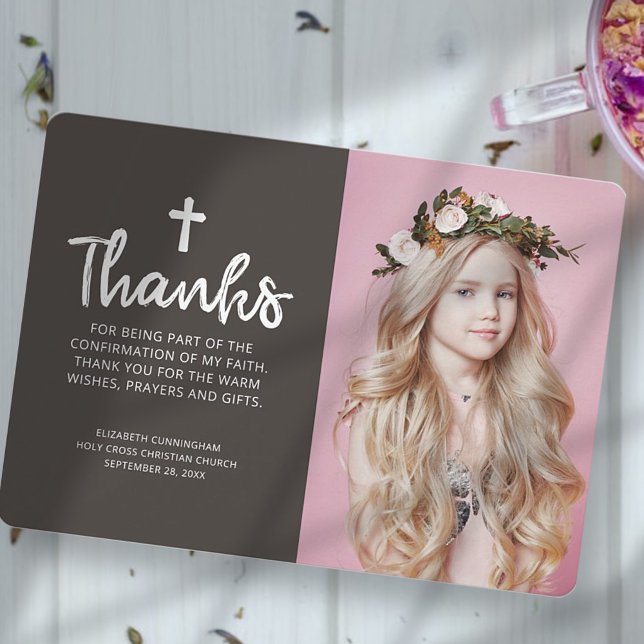 Tarjeta De Agradecimiento Confirmación | Foto simple de Personalizado cruzad (Subido por el creador)