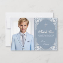 Confirmación Vintage Polvo Azul Plateado Niño Foto