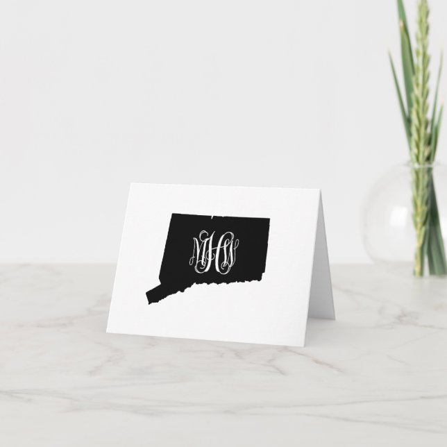 Tarjeta De Agradecimiento Connecticut Black Vine Monograma DIY BG (Anverso)