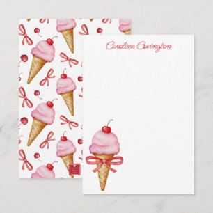 Tarjeta De Agradecimiento Cono de Crema de Hielo Rosa de Color Agua