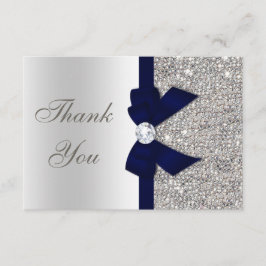 Tarjeta De Agradecimiento Consecuencia plateada de la Marina Blue Faux Bow G