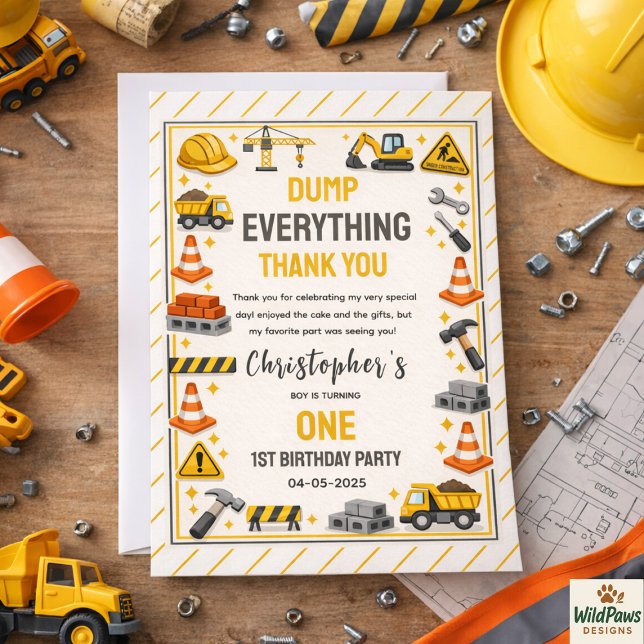 Tarjeta De Agradecimiento Construction 1ST Birthday | Builder Truck Party  (Construction 1ST Birthday | Builder Truck Party Thank You Card
)