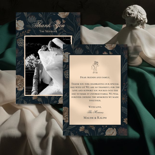 Tarjeta De Agradecimiento Contemporary Modern Black Floral Thank You Card (Express your gratitude in timeless style with this Contemporary Modern Black Floral Thank You Card! )